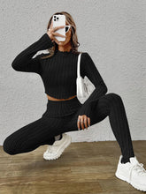 Mock Neck Lettuce Trim Crop Tee & Leggings